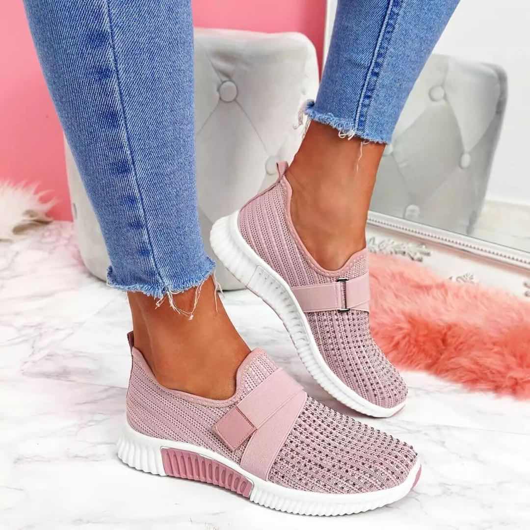 Zapatillas de deporte para mujer, nuevas, con brillantes diamantes de imitación, zapatos para mujer, sin cordones, suela cómoda, para correr y caminar, zapatos deportivos planos para mujer
