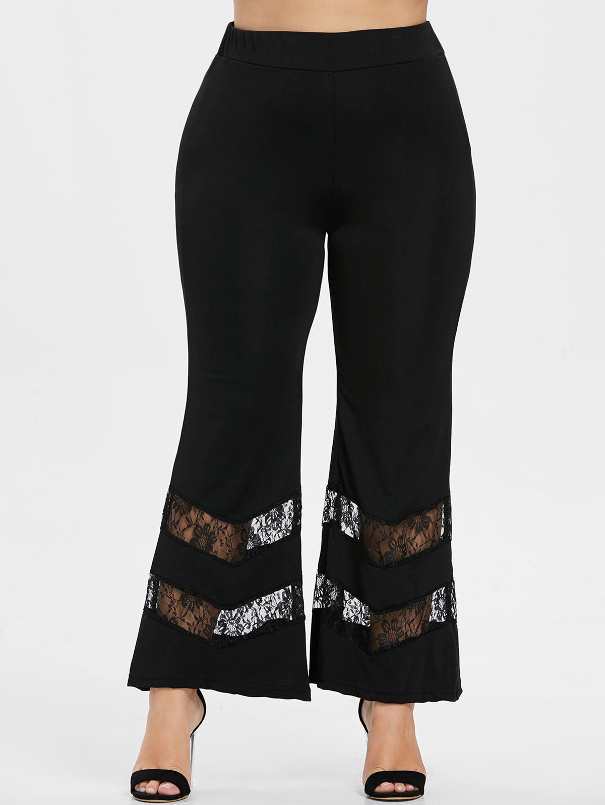 Plus Size Lace Panel Flare Pants