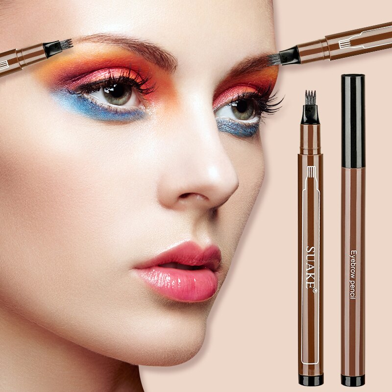 3 Colors Microblading Tattoo Eyebrow Pencil Waterproof Fork Tip 4 Head Eye Brow Pencils Eye Liner Beauty Makeup Tools TSLM1