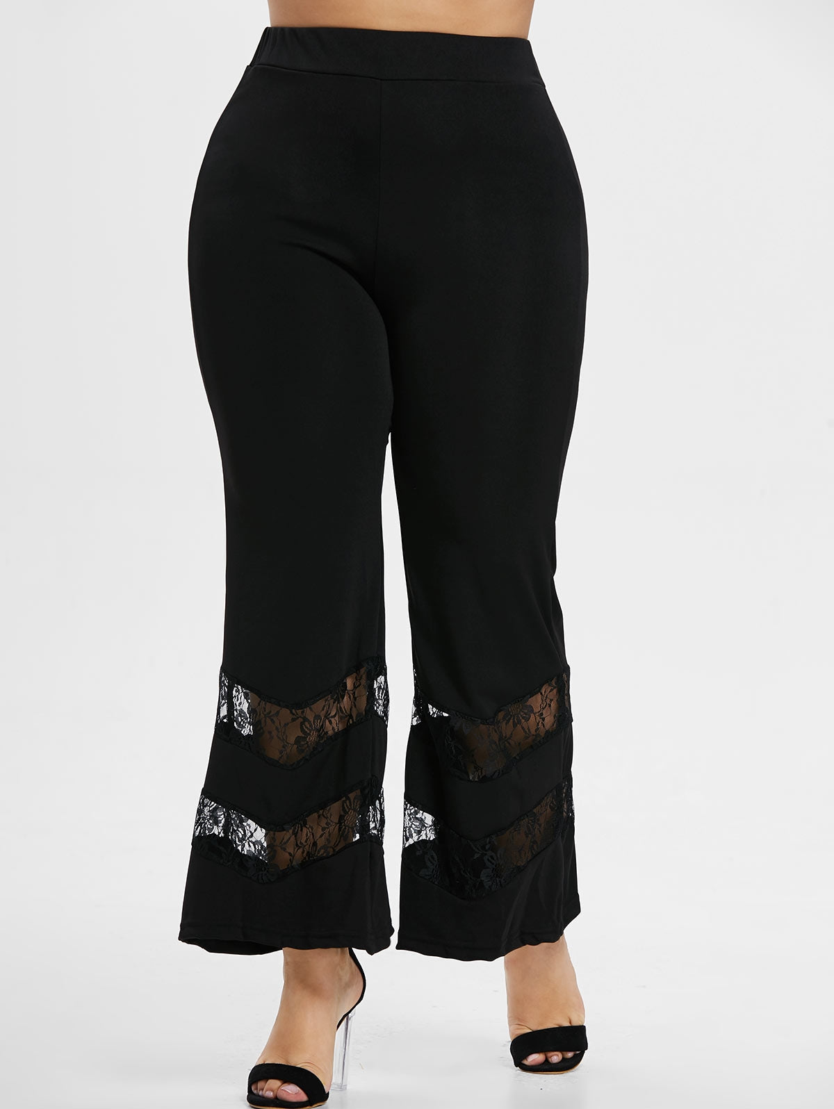 Plus Size Lace Panel Flare Pants