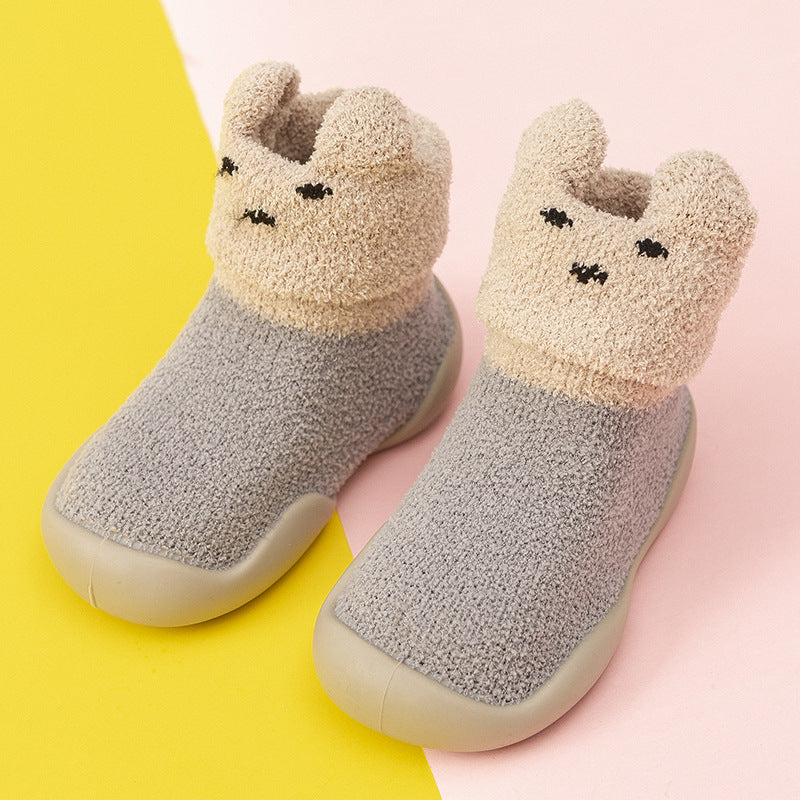 Baby Toddler Shoes Autumn And Winter Thickened Warm Non-Slip Soft Bottom Infant Shoes Cartoon Cute Children's Floor Shoes And Socks