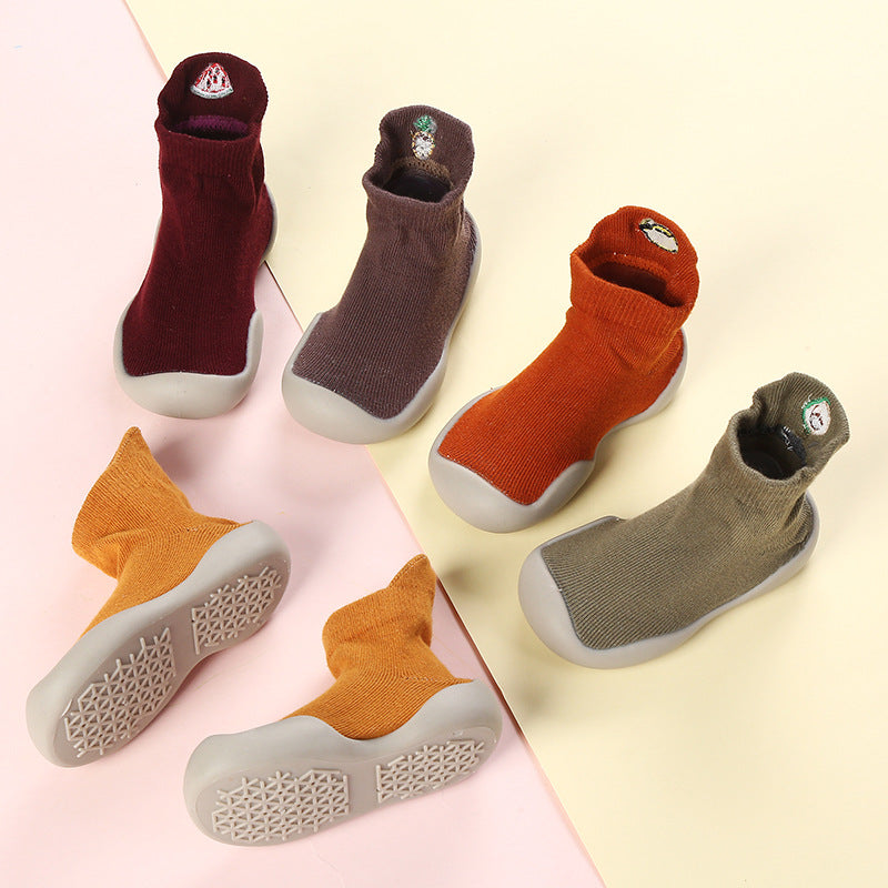 Spring and Autumn Children's Toddler Shoes Step Front Shoes Soft Sole Silicone Cartoon Cotton Baby Shoes Kindergarten Baby Socks Shoes
