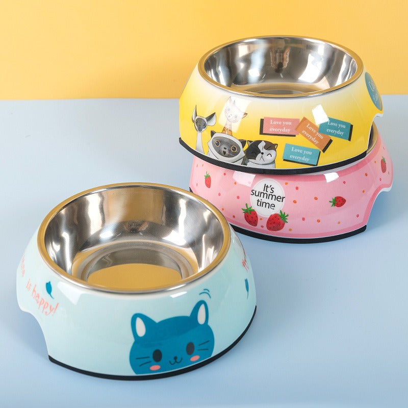 Minebea Pet Bowl Cartoon Two-In-One Dog Bowl Water Bowl Stainless Steel Dog Bowl