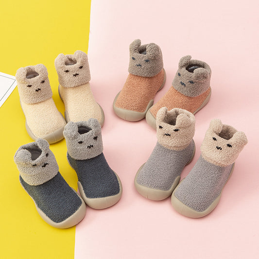 Baby Toddler Shoes Autumn And Winter Thickened Warm Non-Slip Soft Bottom Infant Shoes Cartoon Cute Children's Floor Shoes And Socks