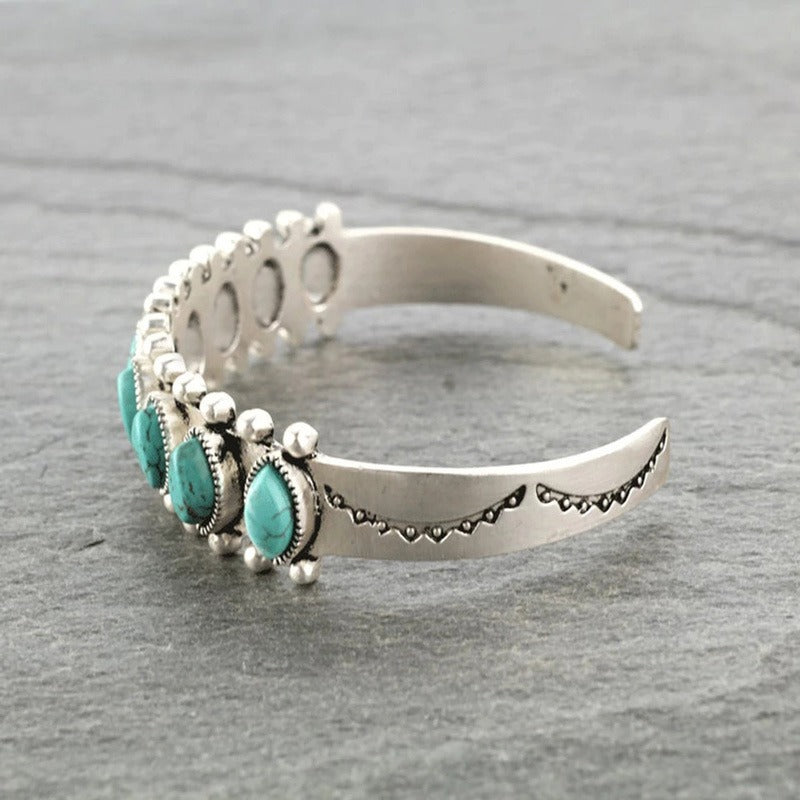 Bohemian Natural Turquoise Open Bracelet Antique Pattern Bracelet for Children