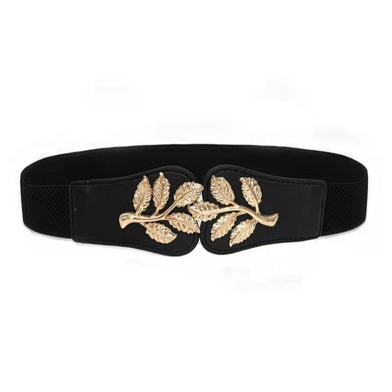 New Dress Decorative Belt Women Simple Elastic Waist South Korean Small Leaves Buckle Elastic Thin Waist Cover