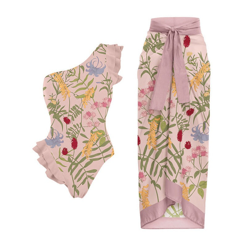 New Fashion Printed Lace Sexy Gauze Skirt Two Piece Women One Piece Bikini Swimsuit