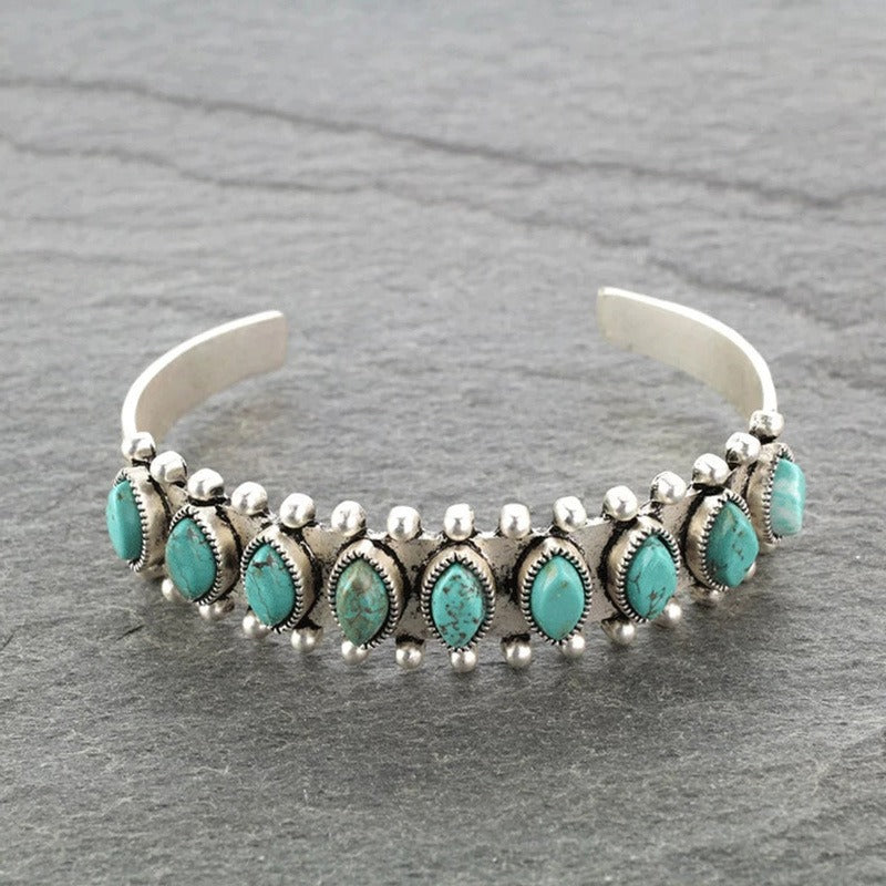 Bohemian Natural Turquoise Open Bracelet Antique Pattern Bracelet for Children