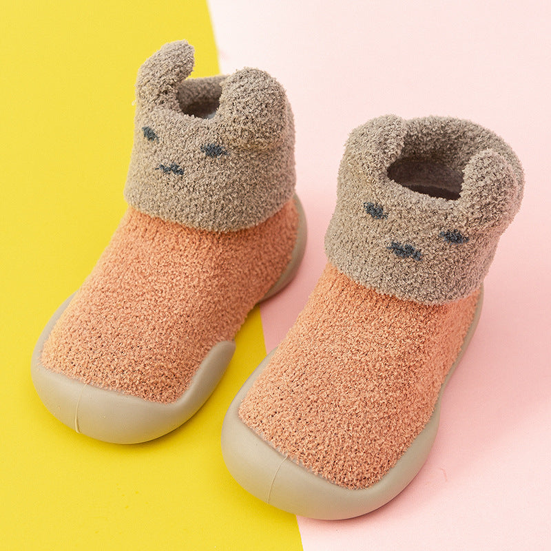 Baby Toddler Shoes Autumn And Winter Thickened Warm Non-Slip Soft Bottom Infant Shoes Cartoon Cute Children's Floor Shoes And Socks
